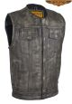 Mens Distressed Brown No Collar Club Leather Motorcycle Vest