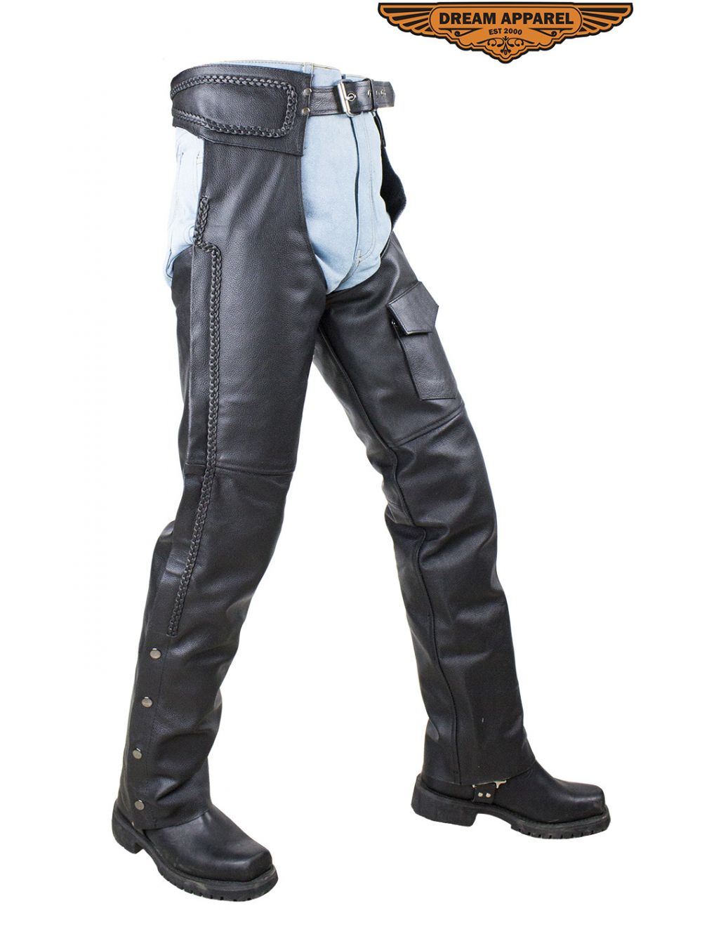 Ladies Low Rise Leather Chaps in Naked Leather / SKU GRL-C1003-DL - USA Biker Leather