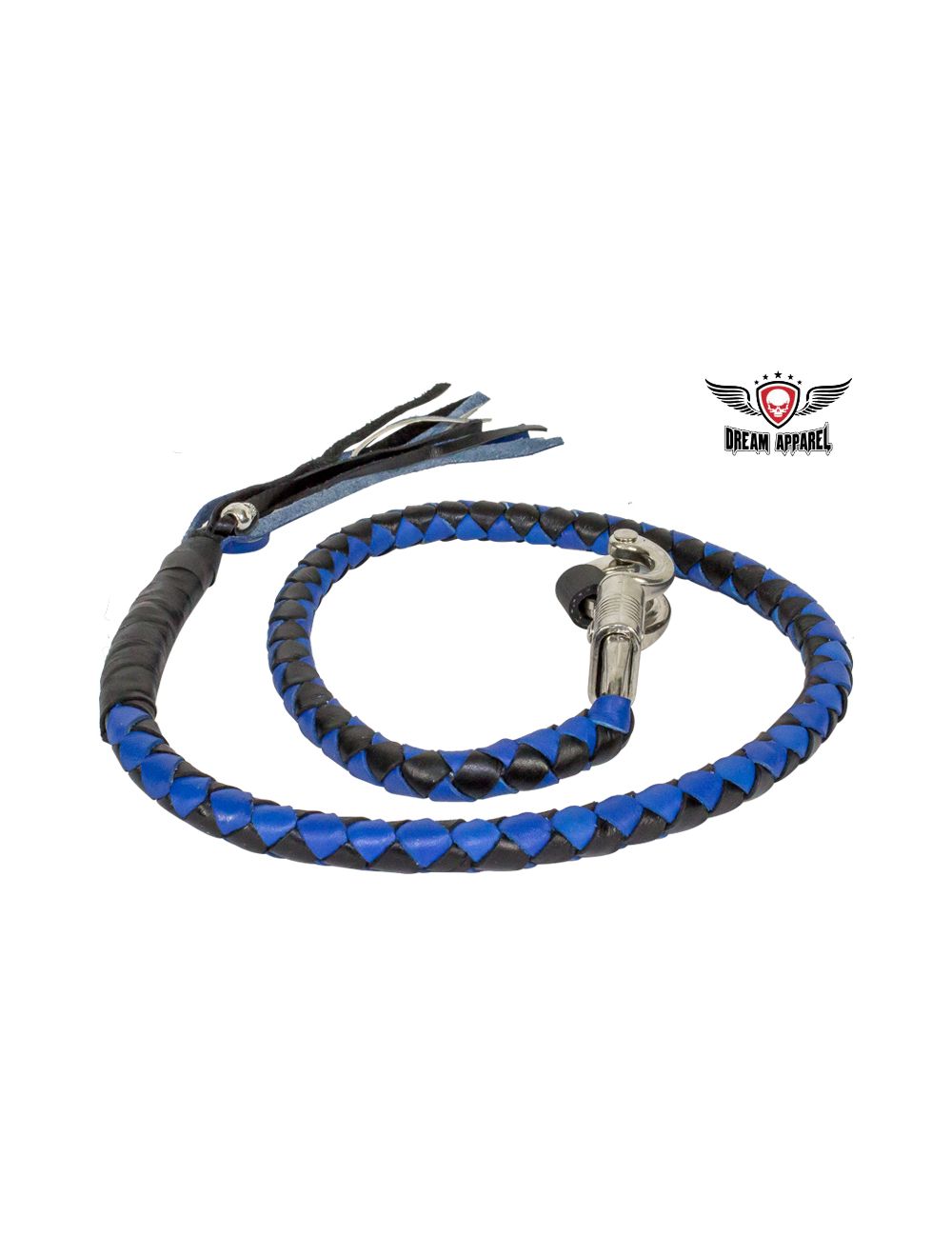 42" Leather Get Back Whip For Motorcycles - Genuine Leather With Skulls & Quick-Release Clip