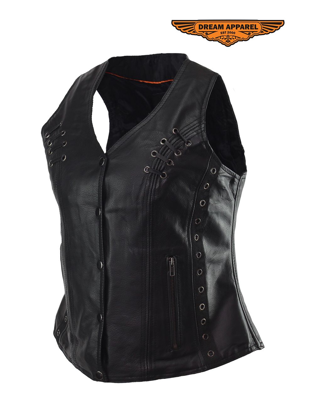 Ladies Naked Cowhide Leather Vest With Concealed Carry Pockets