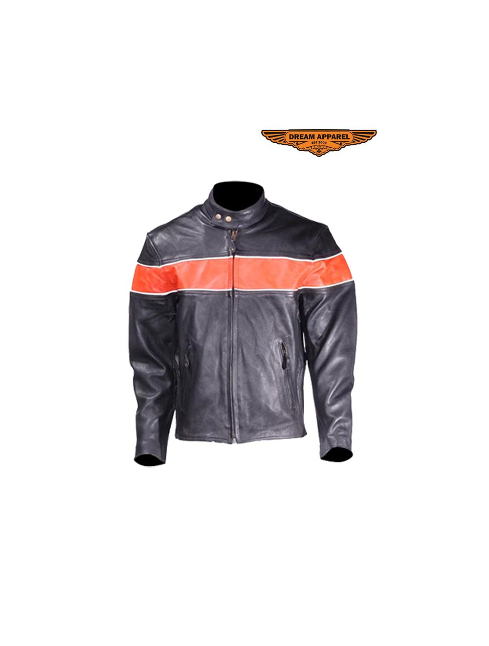 Mens Leather Jacket With One Orange Stripe