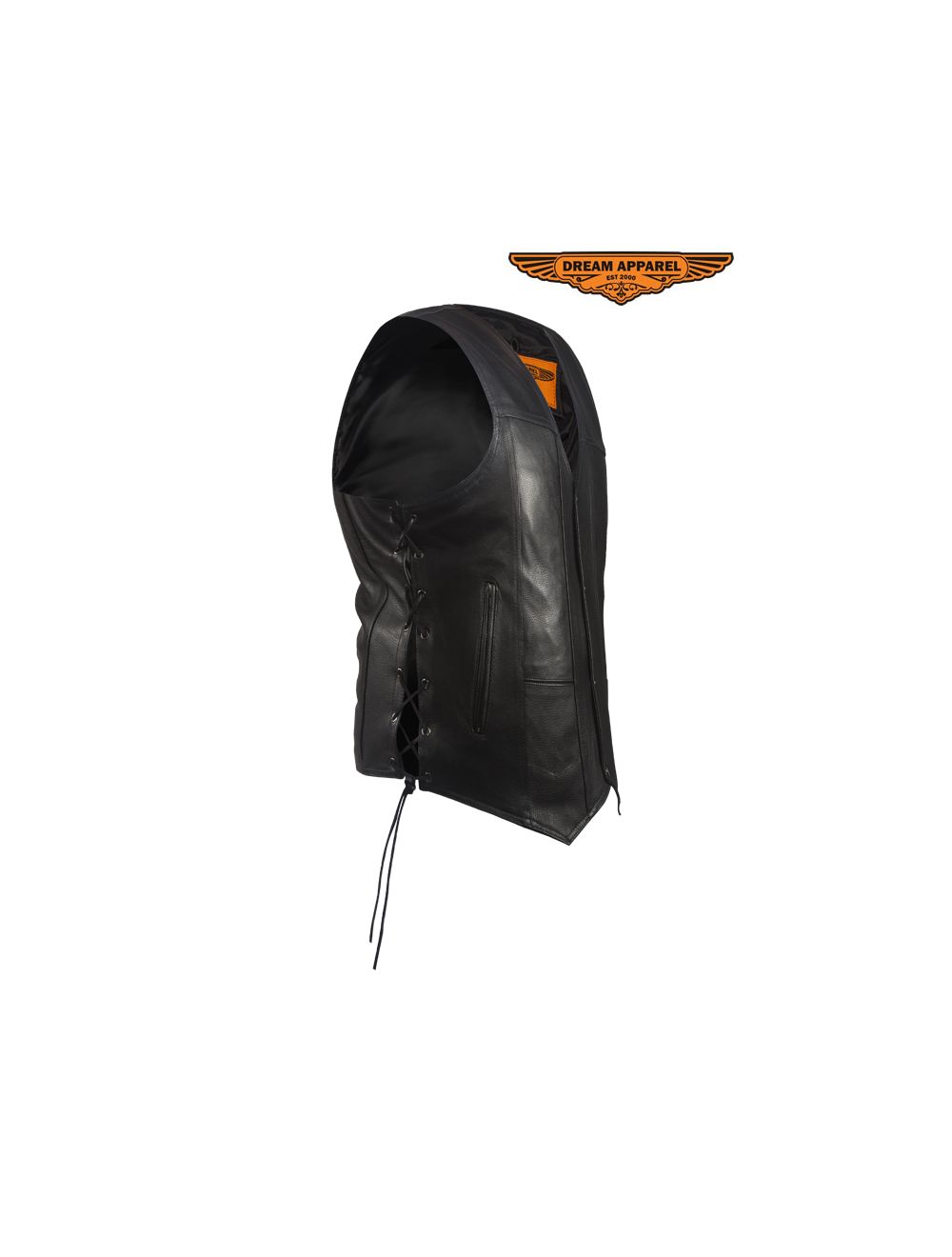 Mens Black Leather Vest With 1 Pocket Inside