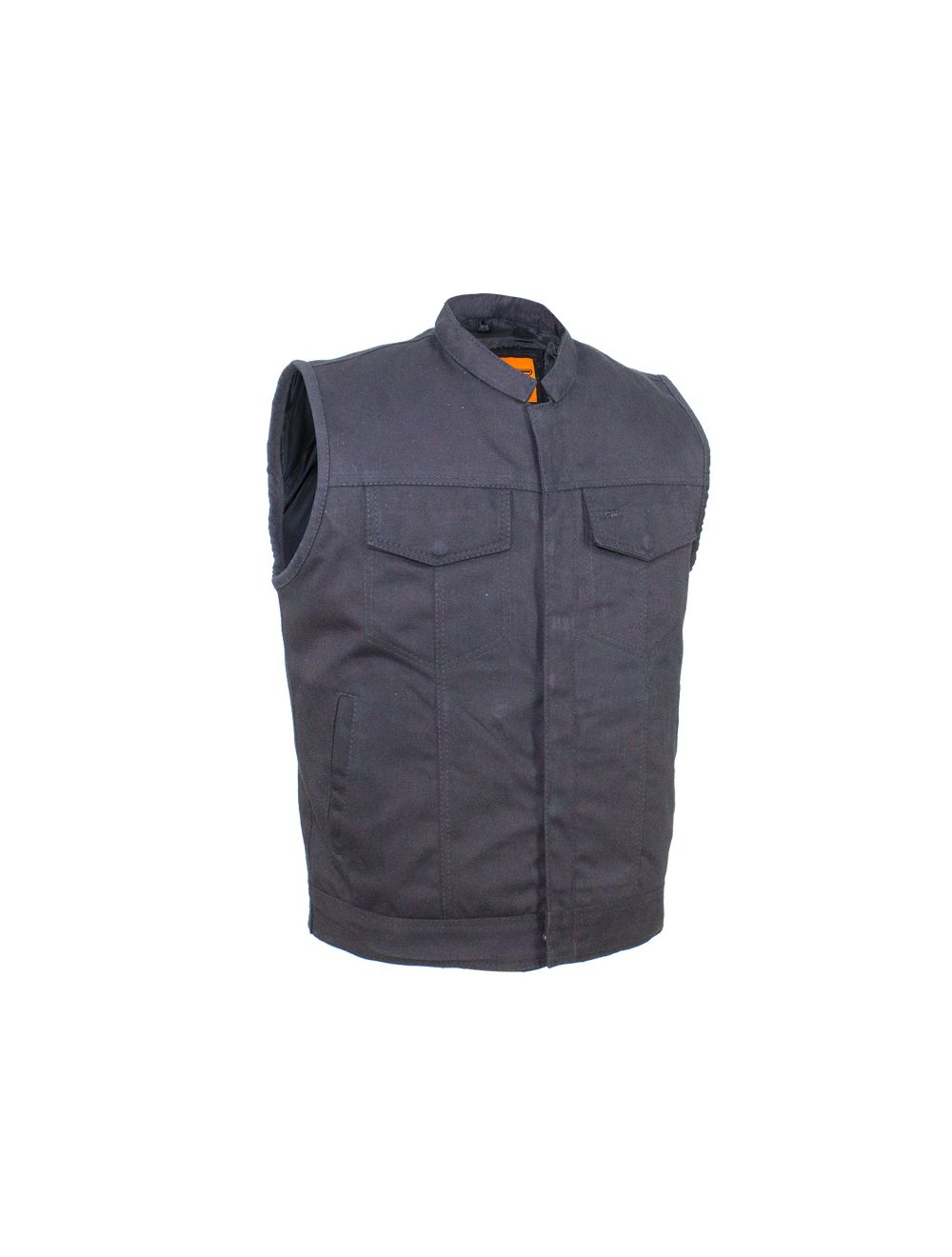 Mens Black Denim Motorcycle CLUB VEST® with Zipper & Button Snap