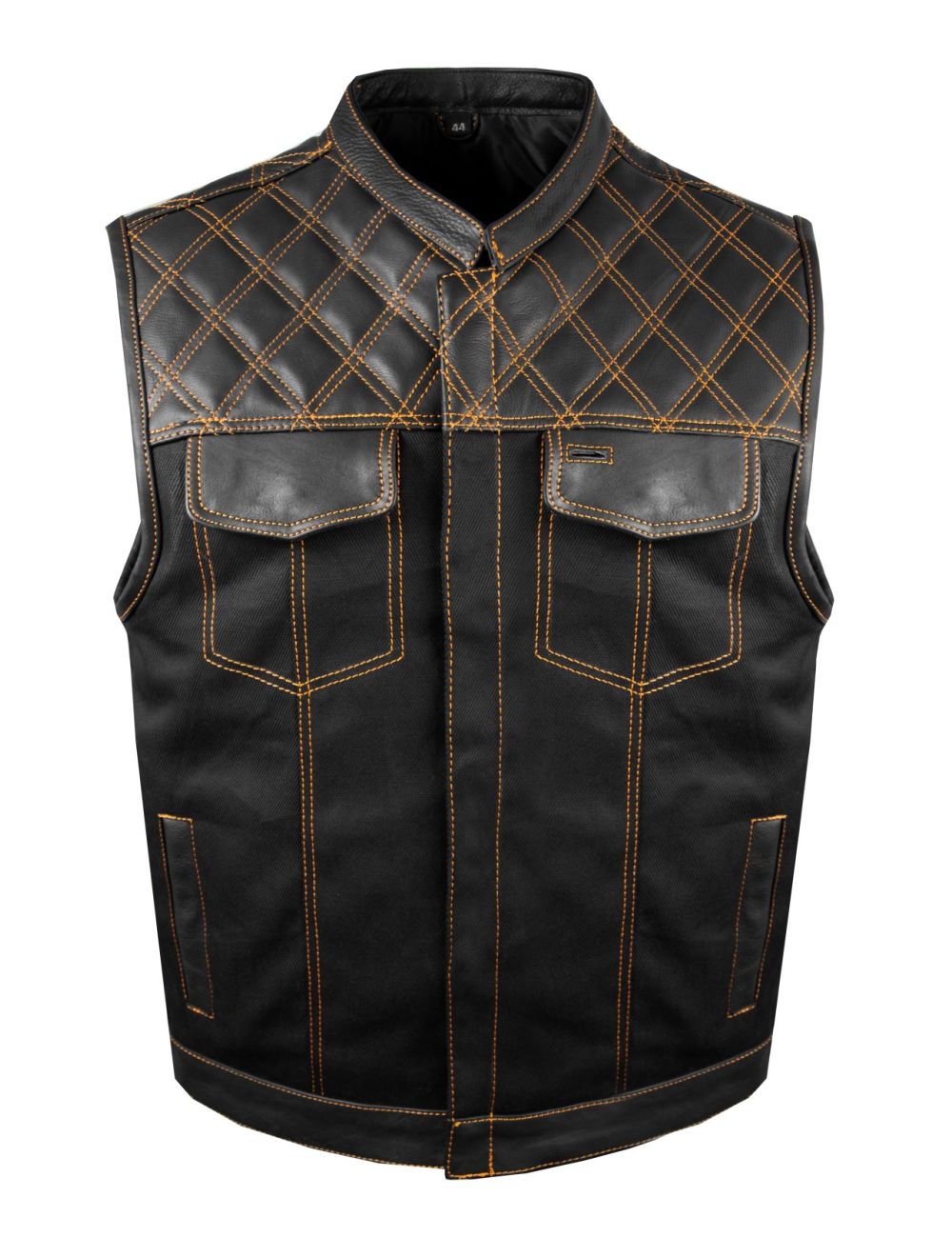 VISE REDTAIL 69 ARMOR MC Vest〔Black〕 Mens Black Denim & Leather Motorcycle Club Vest Orange