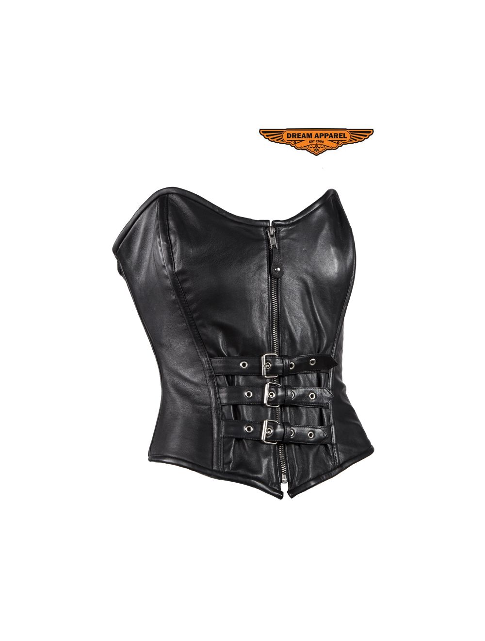 Women's Strapless Leather Corset With Zipper, Buckle & Lace