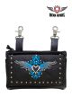 Fully Naked Cowhide Leather Belt Bag With Turquoise/Gray Heart and Studs