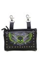 Studded Black Naked Cowhide Leather Lime Green Skull Belt Bag