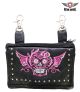 Studded Pink & White Sugar Skull Naked Cowhide Leather Belt Bag