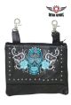 Studded Turquoise & White Sugar Skull Naked Cowhide Leather Belt Bag With Gun Pocket