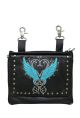 Studded Naked Cowhide Leather Belt Bag W/ Teal Wings