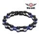 Black And Blue Squared Motorcycle Bracelet W/ Clear Gemstones