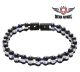 Black Chrome & Blue Squared Motorcycle Bracelet With Clear Gemstones