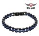 Black Chrome & Blue Squared Motorcycle Bracelet W/ Blue Gemstones