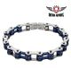 Chrome and Blue Squared Motorcycle Bracelet W/ Blue Gemstones