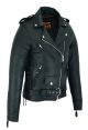 Dream Apparel Women Motorcycle Leather Jacket Cowhide Leather Conceal Carry Pockets Side Laces