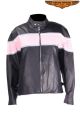 Women's Leather Racer Jacket With Pink Stripes & Double Silver Stripes