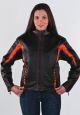 Women Black and Orange Leather Racer Jacket With Zippered Cuffs