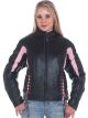 Women Black and Pink Heavy Duty Leather Racer Jacket