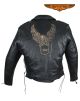 Mens Retro Motorcycle Jacket W/ Raised American Eagle - Black