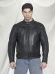 Black Split Cowhide Leather Racer Jacket W/ Adjustable Velcro Straps
