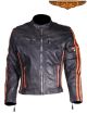 Mens Racing Leather Motorcycle Jacket With Orange Stripe