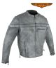 Mens Gray Naked Cowhide Leather Motorcycle Jacket W/ Zipper On Front