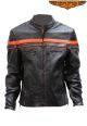 Mens Leather Jacket W/ Orange Stripes