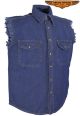 Mens Denim Dark Blue Sleeveless Shirt with Buttons