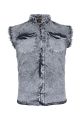 Mens Biker Cuttoff Cotton Shirt Stonewash Black/White