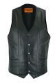 Dream Apparel Mens Plain Black Leather Vest Heavy Duty Premium Cowhide Leather Concealed Pockets