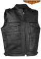 Mens Leather Club Vest With Hidden Pockets & Gun Pockets