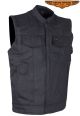 Men's Black Denim Motorcycle Vest with Button Snap