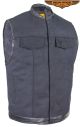 Mens Black Canvas Biker Vest With Leather Trims