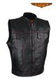 Men's Black Premium Naked Cowhide Leather CLUB VEST with Red Stitching