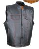 Men's Black Split Leather Motorcycle Vest With Red Stitching