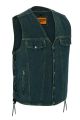 Motorcycle Denim Vest Side Laces V-collar Front Zipper Pockets