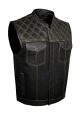 Dream Apparel Mens Black Club Vest Diamond Design Yellow Thread Leather & Denim