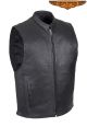 Mens Leather Club Vest with Low Collar