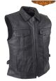 Mens Leather  Club Vest With Black Liner