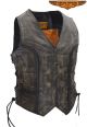 Womens Longer Cut Distressed Brown Leather Motorcycle Vest
