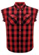 Dream Apparel Men's Sleeveless Flannel Shirt Black & Red Sleek Design Cotton Shirt Frayed Sleeves