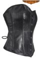 Womens Strapless Leather Corset With Metal Busks & Grommets