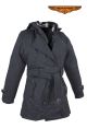 Ladies Button Up Coat W/ Belt and Removable Hood - Dark Grey
