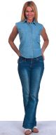 Womens Light Blue Denim Sleeveless Shirt