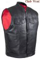 Men's Leather Motorcycle CLUB VEST with Red Liner